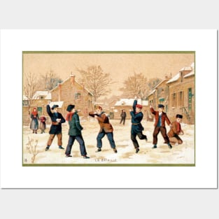 19th C. Snowball Fight Posters and Art